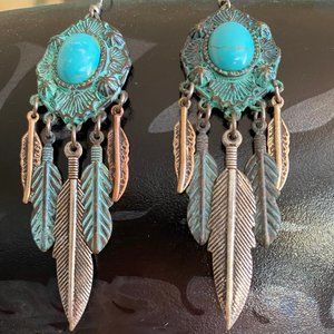 Patina-look Finish Southwest Style Turquoise Earrings